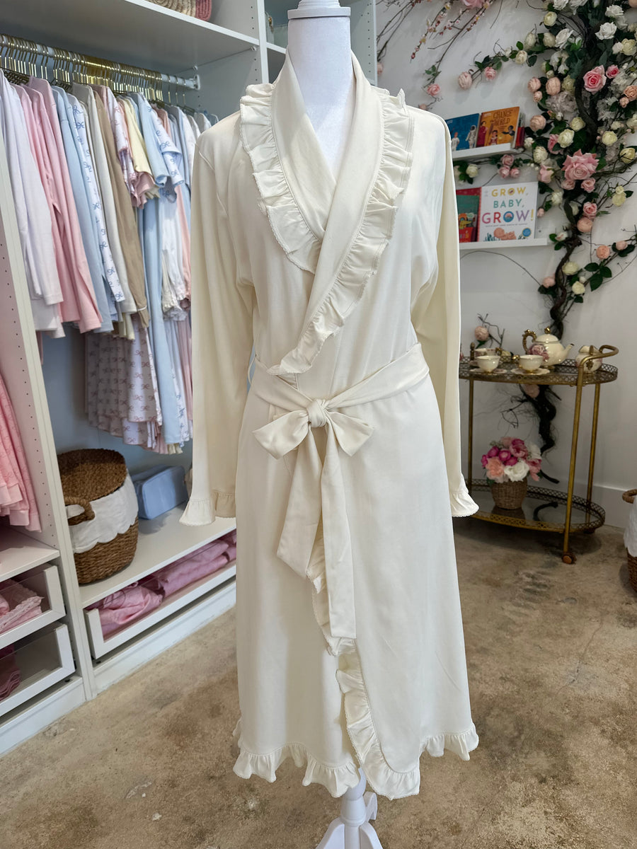 Luxury Ivory Women’s Robe With Ruffles – Caprilina