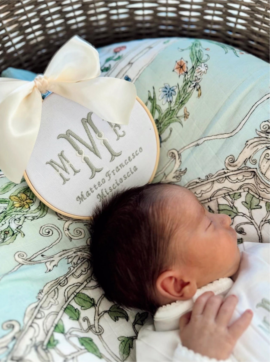 Embroidered Baby Name & Monogram Hoop Plaque – Caprilina