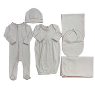 White with Vintage Rose Trim Personalized Baby Coming-Home Set