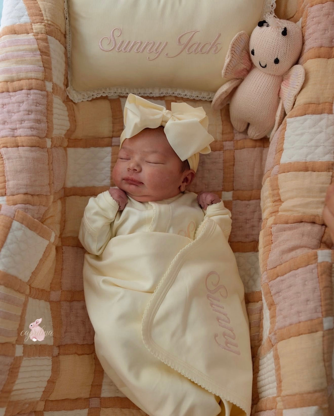 Chick Yellow Newborn Personalized Coming Home Outfit – Caprilina Chick Yellow Newborn Personalized Coming Home Outfit – Caprilina
