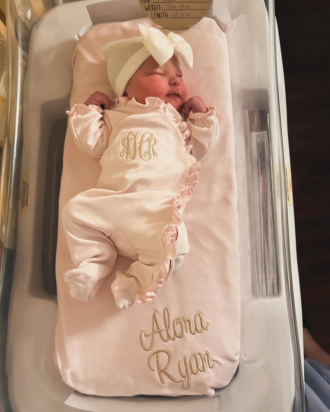 coming home dresses for newborns Hello World Newborn Girl Personalized Hat & Romper Outfit White Ruffle Coming Home Outfit for Baby Girl Personalized 100% Pima Cotton Make her first outfit unforgettable with our White Ruffle Coming Home Set Baby Pink Ruffle Personalized Coming